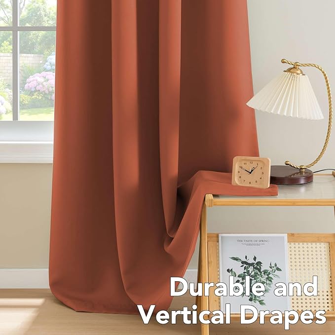 H.VERSAILTEX Blackout Curtains for Bedroom Thermal Insulated Room Darkening Living Room Curtains 63 Inch Long Grommet Privacy Protection Window Curtain Panels/Drapes for Nursery,2 Panels,Orange-HomvellaHome