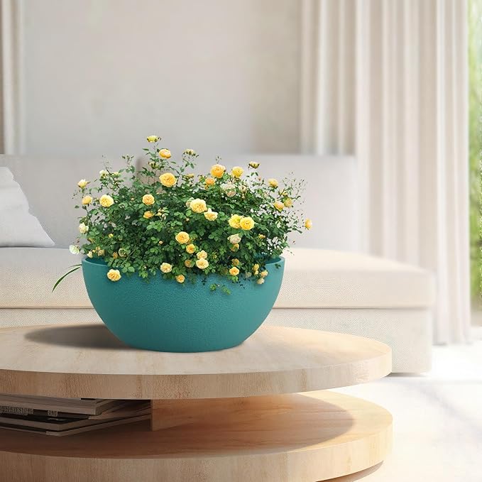 10 inch Hanging Planters for Outdoor Indoor Plants with Drainage Holes and Chain, 2 Pack Round Hanging Flower Pots for Garden Home Porch Decor, Blue Green-HomvellaHome