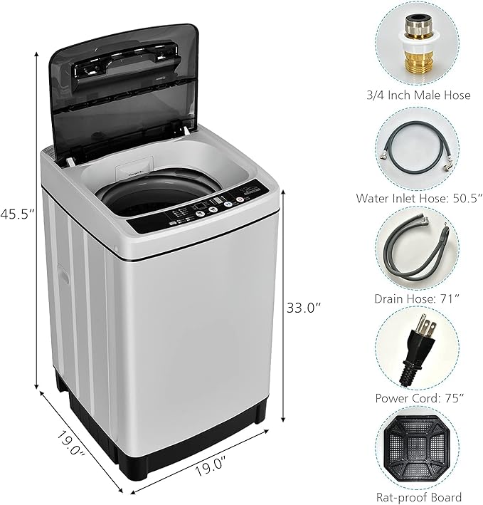 Giantex Full Automatic Washing Machine, 2 in 1 Portable Laundry Washer 1.5Cu.Ft 11lbs Capacity Washer and Spinner Combo 8 Programs 10 Water Levels Energy Saving Top Load Washer for Apartment Dorm-HomvellaHome