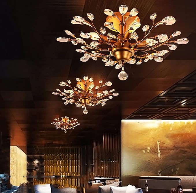 Ganeed Crystal Chandeliers,K9 Crystal Ceiling Light,Vintage Light Fixtures Pendant Lighting for Living Room Bedroom Restaurant Porch Hallway (4-Light,Golden)-HomvellaHome
