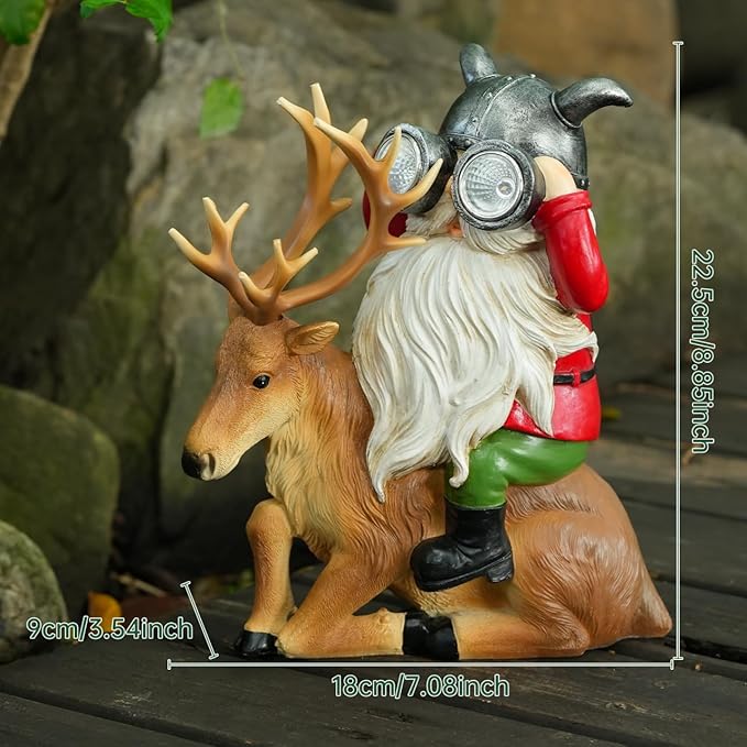 Garden Gnome Statues Resin Gnome Sitting On Deer Statues Solar Lights Outdoor Telescope Gnome Gifts for Yard, Patio Decor Gift (Deer Gnome)-HomvellaHome