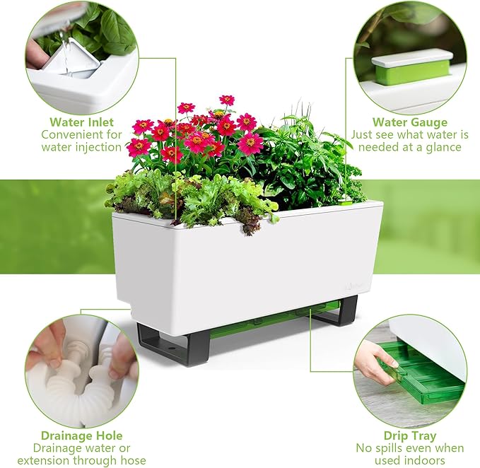 Glowpear Self-Watering Mini Bench Planter - 23.6" in Pot, Free Standing, UV Stable, Scalable, Indoor | Outdoor Pot with Water Gauge, for Home Kitchen Windowsill Gardening-HomvellaHome