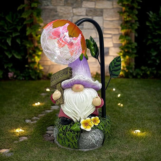 Garden Gnomes Outdoor Statue with Solar Lights Welcome Gnome Home Garden Decor Mom Gifts for Yard Patio Home Garden-HomvellaHome