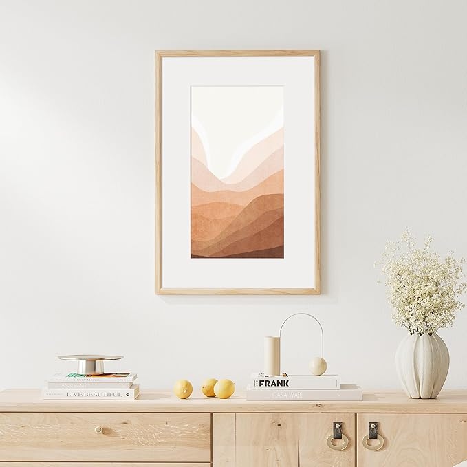 16x24 Poster Frame Natural Solid Oak Photo Frames with 12x18 Removable Mat Wall Hanging Large Handcrafted Frame with HD Plexiglass Wall and Tabletop Display Large Picture Frame-HomvellaHome