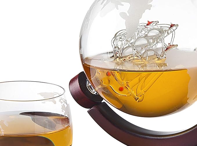 Godinger Whiskey Decanter Globe Set with 4 Etched Glasses for Liquor, Scotch, Bourbon, Vodka, Gifts for Men - 850ml Clear-HomvellaHome