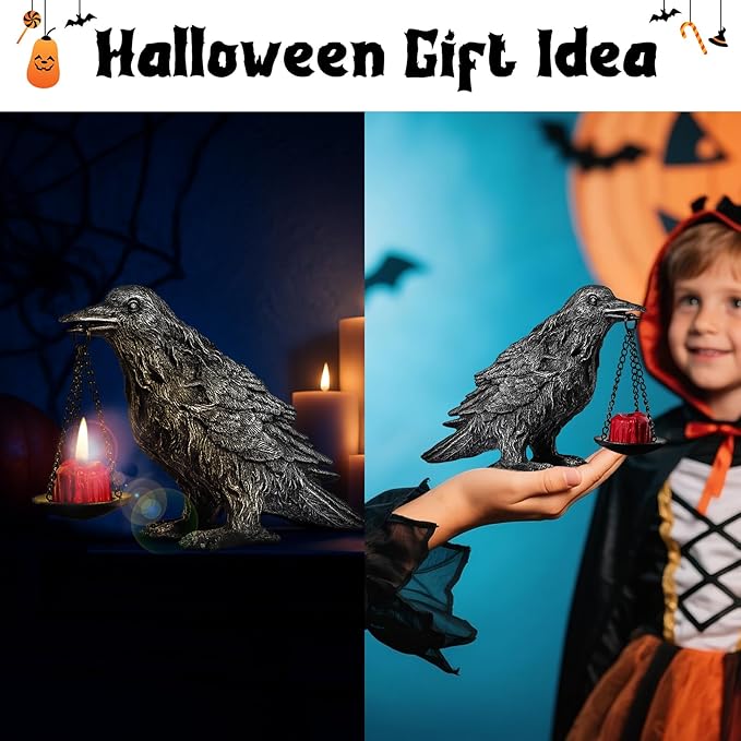 Gothic Home Decor Fake Crow Light Holder Raven Lamp Tealight Candle Holder Resin Statue Half Silver-HomvellaHome