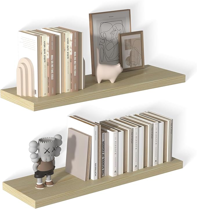 12 Inch Deep Floating Shelves for Wall 2 Pack Floating Shelves Large Storage Space Wall Mount Shelf for Living Room Kitchen Bathroom 36" W x 12" D x 1.2" H Oak-HomvellaHome