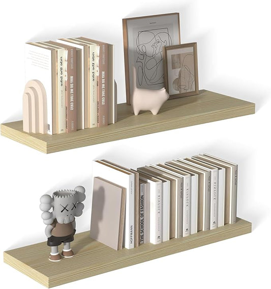 12 Inch Deep Floating Shelves for Wall 2 Pack Floating Shelves Large Storage Space Wall Mount Shelf for Living Room Kitchen Bathroom 36" W x 12" D x 1.2" H Oak-HomvellaHome