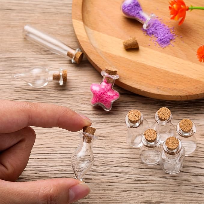 140 Pcs Mini Glass Bottles with Cork Stoppers Tiny Wishing Potion Bottles, 14 Shapes, Small Spell Apothecary Jar Vials Witchcraft Drifting Jar for Wedding Halloween Party Arts DIY Crafts-HomvellaHome