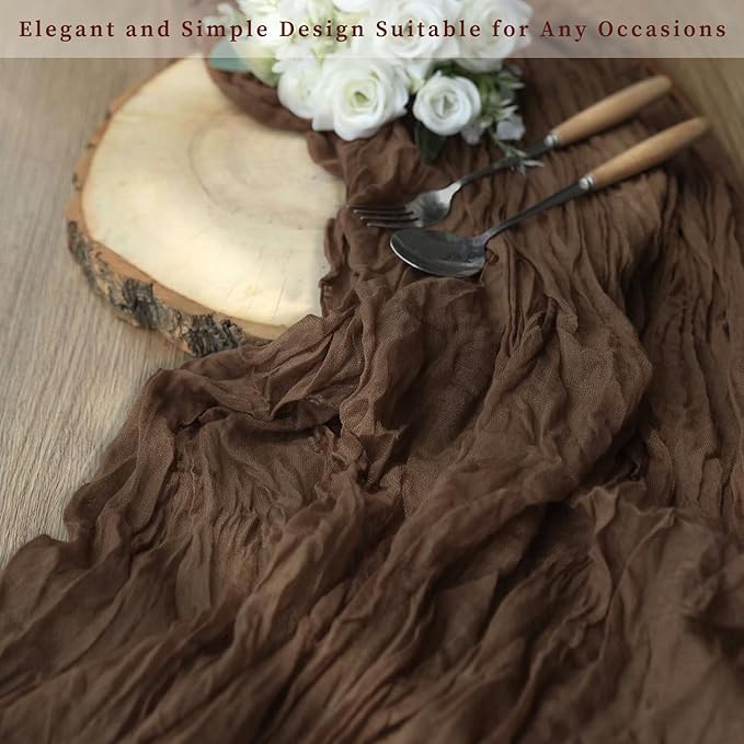 10FT 6 Pack Brown Cheesecloth Table Runner 20 x 120 Inch Long Boho Fabric Rustic Cheese Cloth Table Runner for Wedding Bridal Shower Baby Shower Gauze Sheer Birthday Party Table Decorations-HomvellaHome