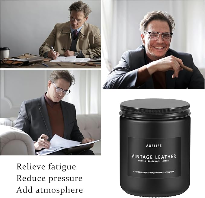 2 Pack Men Candles | Smoke & Vanilla + Vintage Leather - Scented Candles for Men - Masculines Candle - Soy Candle for Home Scented, Man Gifts, Black Jar - 7oz-HomvellaHome