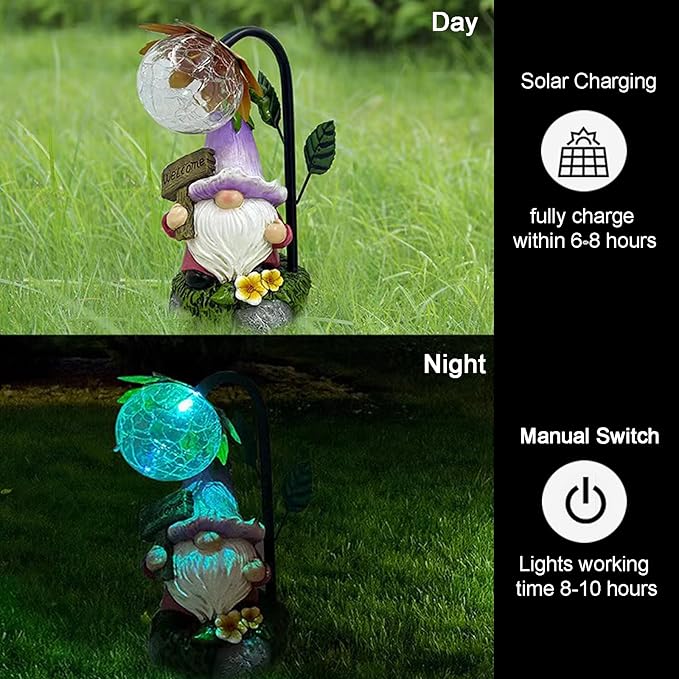 Garden Gnomes Outdoor Statue with Solar Lights Welcome Gnome Home Garden Decor Mom Gifts for Yard Patio Home Garden-HomvellaHome