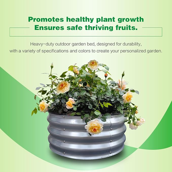 GARDMAX 2x2x1FT Galvanized Round Raised Garden Bed Kit, Metal Planter Boxes Outdoor with Easy Assembly, Large Garden Bed for Vegetables, Fruits, Flower, Herbs Silver-HomvellaHome