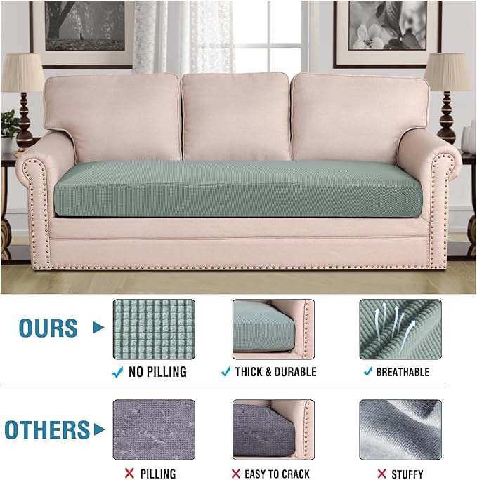 H.VERSAILTEX Super Stretch Individual Seat Cushion Covers Sofa Covers Couch Cushion Covers Slipcover Sets Thick Jacquard Textured Twill Fabric (1 Piece Sofa Cushion Cover, Sage)-HomvellaHome