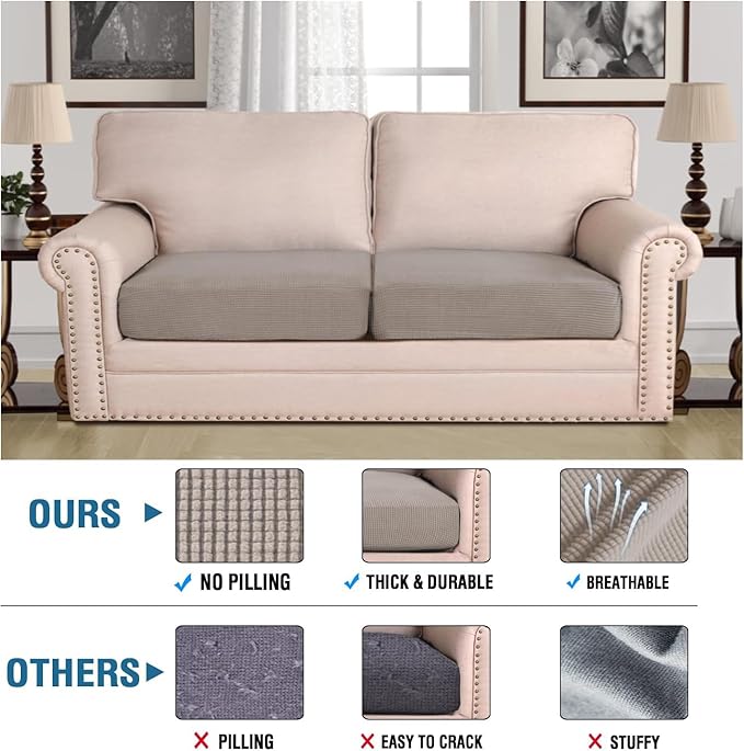 H.VERSAILTEX Super Stretch Individual Seat Sofa Covers Couch Slipcover Sets Thick Jacquard Textured Twill Fabric (2 Piece Large Sofa Cushion Covers, Taupe)-HomvellaHome