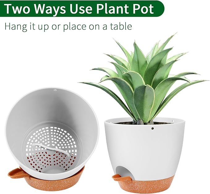 GARDIFE Hanging Planter, 8 inch Hanging planters for Indoor. Outdoor Plants, Self Watering Plant Pot, 2 Pack Large self Watering Hanging Planter (8-White, 8 inch)-HomvellaHome
