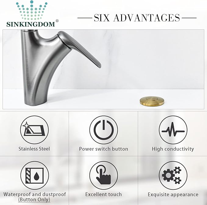 Garbage Disposal SinkTop Air Switch Kit with Stainless Steel Button, Champagne Gold-HomvellaHome