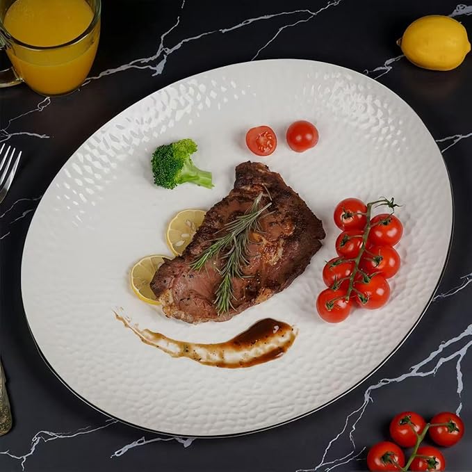 15" Large Serving Platter - Oval Large Serving Tray, Ceramic Serving Dish, White Platters for Serving Food, Appetizers, Entertaining, Party, Set of 2-HomvellaHome