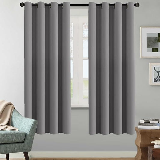 H.VERSAILTEX Solid Grey Color Thermal Insulated Blackout Curtains Metal Grommet Curtain Panels Room Darkening Window Drapes for Bedroom/Living Room 52 x 72 Inch Set of 2-HomvellaHome