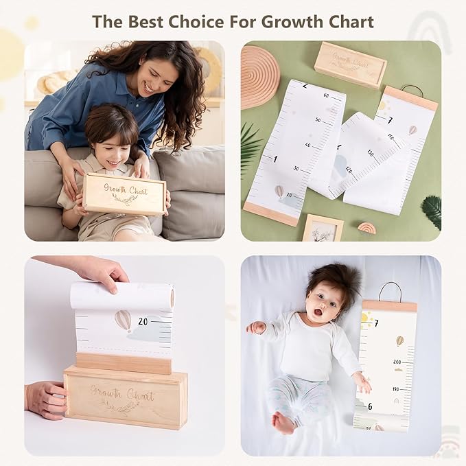 Growth Chart for Wall 7 Ft Height Chart with Keepsake Box & Hook Waterproof Canvas Measure Wall Ruler Removable Neutral Nursery Wall Decor for Baby Kids Toddlers-HomvellaHome