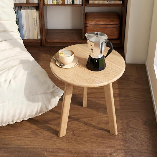 100% Solid Oak Round Side Table, Small Bedside Table for Small Spaces, Living Room End Table with Stable Frame for Bedroom Couch, (Natural, 17.71" D x 19.68" H)-HomvellaHome