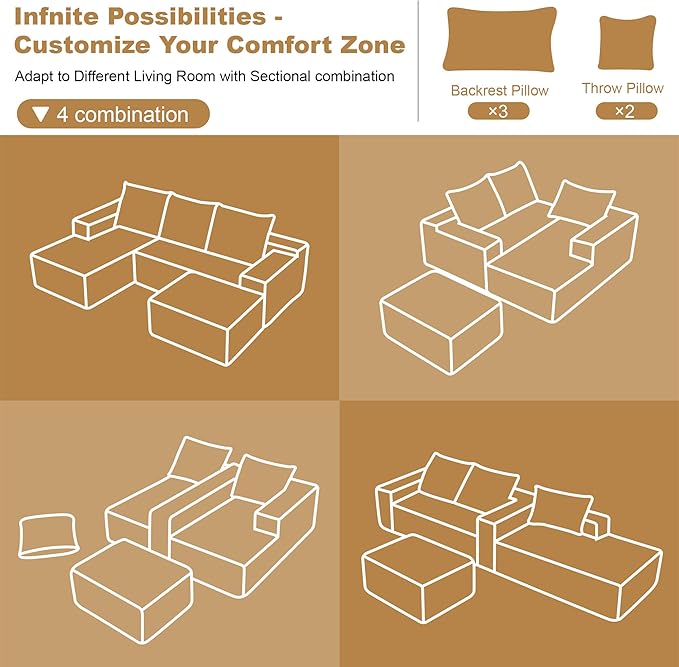 108" Sectional Couches for Living Room Modern Modular Sofa with L-Shape Couchs Upholstered Boneless Couch Deep Seat Sectional Couch with Chaise (Green, Left Facing Chaise+2Seaters+1Ottoman)-HomvellaHome