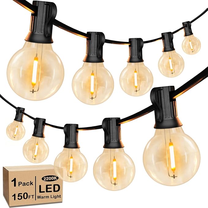 150FT LED Globe Outdoor String Lights, Dimmable Patio With 75+2 G40 Shatterproof Bulbs, Waterproof Outside Hanging, 2200K Commercial Backyard for Porch Bistro Party Balcony Garden-HomvellaHome