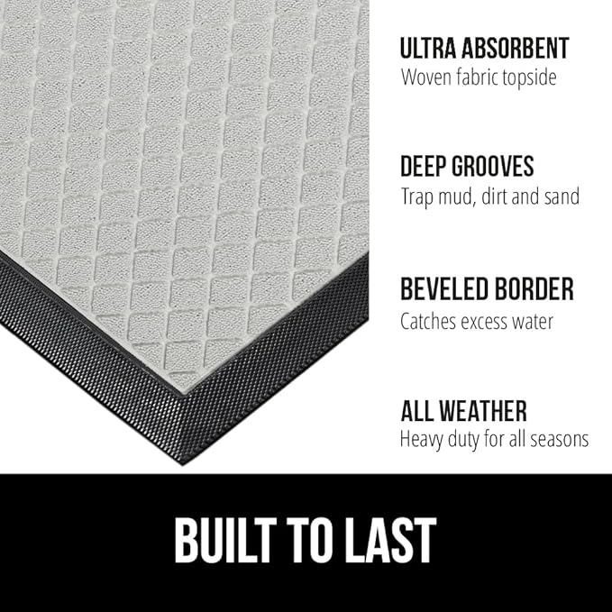 GORILLA GRIP 100% Waterproof All-Season WeatherMax Doormat US Designed Natural Rubber, Stain and Fade Resistant, Low Profile Indoor Outdoor Door Mats, Easy Clean Patio Mat, 23x35, Light Gray-HomvellaHome