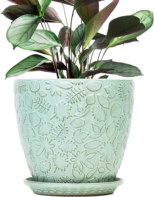 10 inch Plant Pots Ceramic Planter with Drainage Holes and Saucer for Multiple Plants, Indoor-Outdoor Garden Pots for Succulent, Orchid, and Flower-HomvellaHome