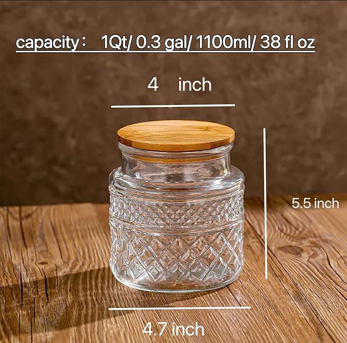 Glass Storage Jar, 38 FL OZ, Food Canisters with Bamboo Lid, Kitchen Containers Decorative Airtight Glass Jars For Cereal Nuts Snack Candy Cookies Coffee Tea-HomvellaHome
