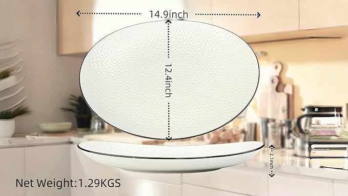 15" Large Serving Platter - Oval Large Serving Tray, Ceramic Serving Dish, White Platters for Serving Food, Appetizers, Entertaining, Party, Set of 2-HomvellaHome