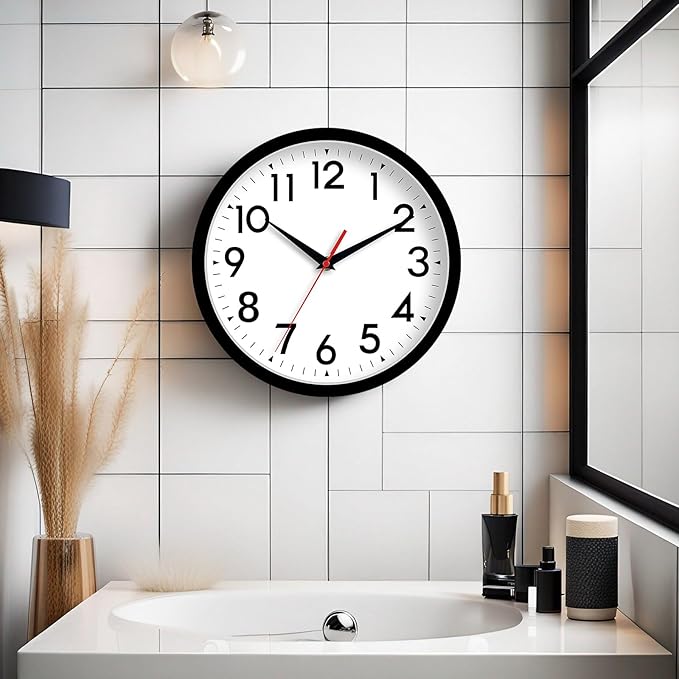 14 Inch Wall Clock Large Battery Operated Big Silent Non Ticking Analog Clock Decorative for Living Room Office Kitchen Outdoor Classroom Bedroom Bathroom School(Black)-HomvellaHome