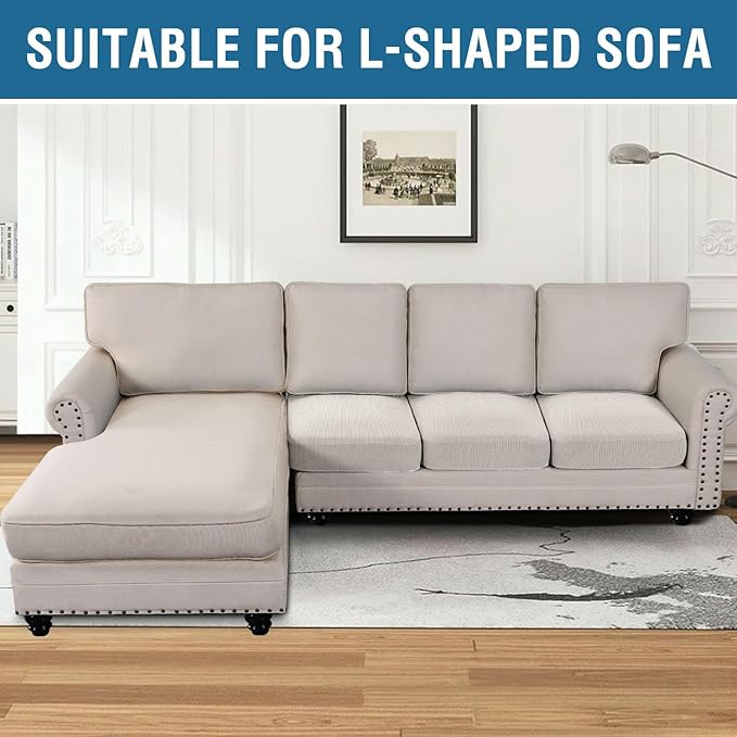 H.VERSAILTEX Super Stretch Individual Seat Cushion Cover Sofa Covers Couch Cushion Covers Slipcover Sets Thick Jacquard Textured Twill Fabric (3 Piece Sofa Cushion Covers, Ivory)-HomvellaHome