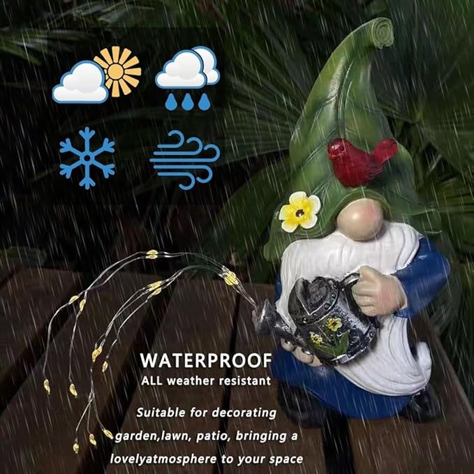 Garden Gnomes Outdoor with LED Solar Light - 11’’Spring Gnomes Decorations for Home/Yard/Patio with Lantern - Solar Garden Statues (Teapot gnome)-HomvellaHome