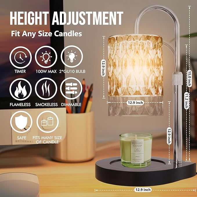 GEEZO Fragrance Candle Warmer Lamp，Electric Candle Warmer with Timer & Dimmer，Mom Christmas Birthday Gifts for Women, House Warming Gifts New Home Bedroom Decor-HomvellaHome