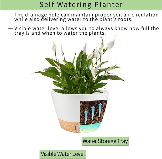 2 Pack 10 Inch Hanging Planters for Indoor Outdoor Plants, Hanging Plant Flower Pot Basket with Drainage Hole with Removable Tray&Hooks Self Watering Plant Pot for Hanging Plants, White-HomvellaHome