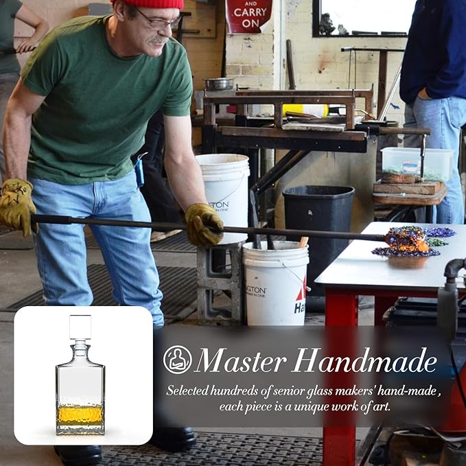 Glass Decanter with Airtight Geometric Stopper - Whiskey Decanter for Wine, Bourbon, Brandy, Liquor, Juice, Water, Mouthwash. Italian Lead-Free Glass (700ml/Crushed Ice)-HomvellaHome