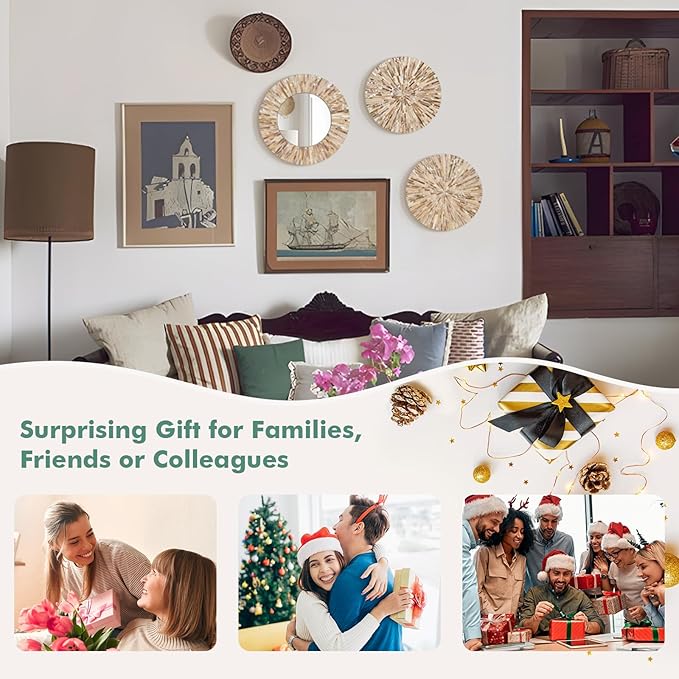 TEIPAI Boho Decorative Mirror for Living Room, 3PCS Handcrafted Mother of Pearl Mirror Wall Decor for Home Dorm Apartment Hallway Staircase, Mosaic Art Plates for Wedding Decoration (Dark Brown)-HomvellaHome