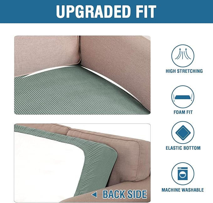 H.VERSAILTEX Super Stretch Individual Seat Cushion Covers Sofa Covers Couch Cushion Covers Slipcover Sets Thick Jacquard Textured Twill Fabric (1 Piece Sofa Cushion Cover, Sage)-HomvellaHome