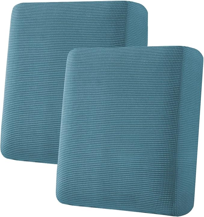 H.VERSAILTEX Super Stretch Individual Seat Cushion Covers Sofa Covers Couch Cushion Covers Slipcover Sets Thick Jacquard Textured Twill Fabric (2 Piece Medium Sofa Cushion Covers, Storm Blue)-HomvellaHome