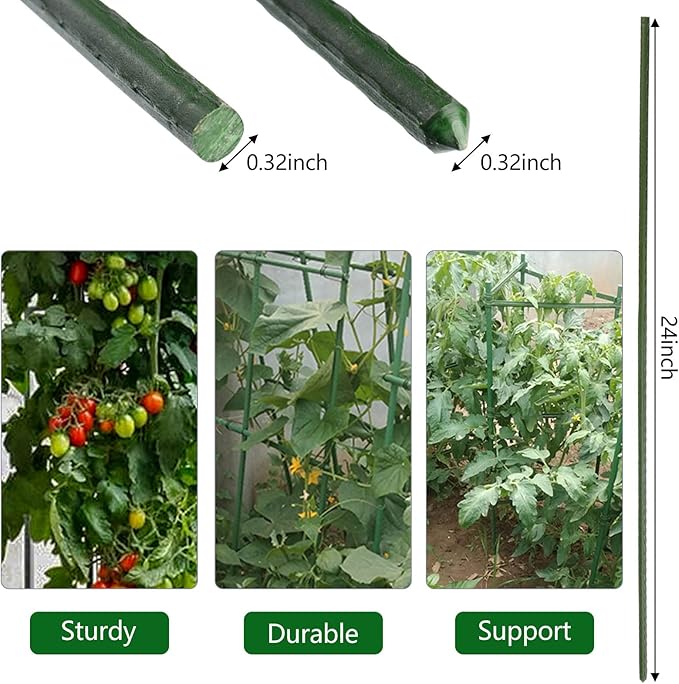 Garden Plant Stakes 24 Inch 2Ft Steel Plant Stick Support, 25 Pack Tomato Stakes for Growing Climbing Plants-HomvellaHome