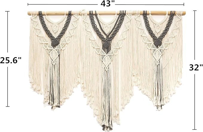 guzhiou large macrame wall hanging - Boho Tapestry Macrame Wall Decor Art- Chic Bohemian Handmade Woven Tapestry Home Decoration for Bedroom Living Room Apartment Wedding Party - 43"x32" (Beige-grey)-HomvellaHome