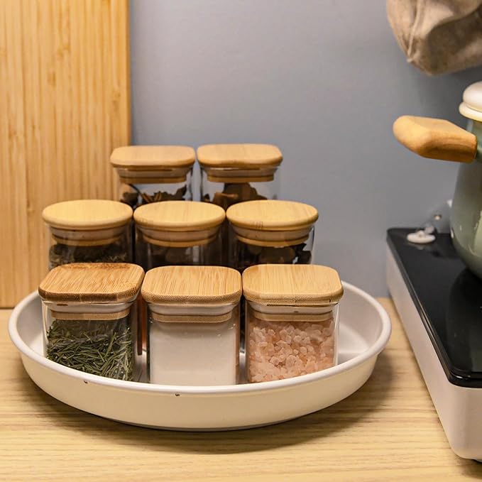 Glass Food Storage Jars Square 10oz, 12 Pack Glass Jars With Bamboo Lids, Kitchen Storage Containers For Spice, Candy, Cookie, Storage For Pantry Organizers-HomvellaHome