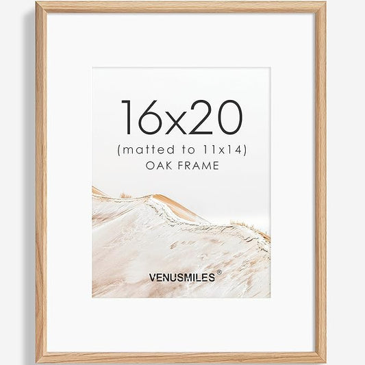 16x20 Picture Frame Natural Solid Oak Photo Frames with 11x14 Removable Mat Wall Hanging Large Handcrafted Frame with HD Plexiglass Wall and Tabletop Display Large Poster Frame-HomvellaHome
