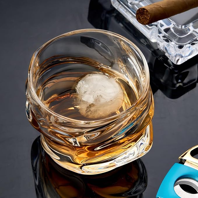 12 oz Hand Blown Crystal Whiskey Glasses Set of 4, Unique Cognac Glass, Heavy Thick Bottom Bar Glass for Scotch Bourbon Rum Gin Water Cocktail,Gifts Men Gifts Ideas-HomvellaHome