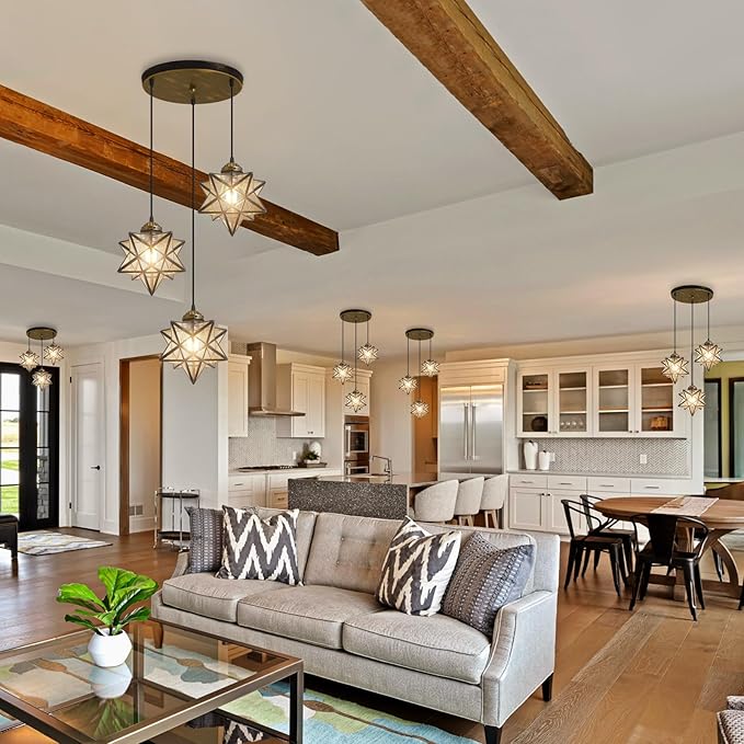 Glass Glam Chandelier Star Pendants Light Fixture Modern Elegant Ceiling Hanging Lights Included LED Warm Light Bulbs Oiled Bronze-HomvellaHome