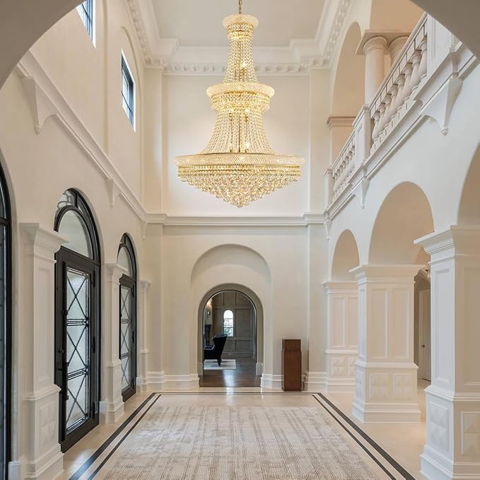 19-Lights High Ceiling Chandelier Modern Gold Crystal Chandeliers Large Foyer Chandelier Fixtures for Staircase Living Room Hallway Entryway (H47 x W31.5)-HomvellaHome