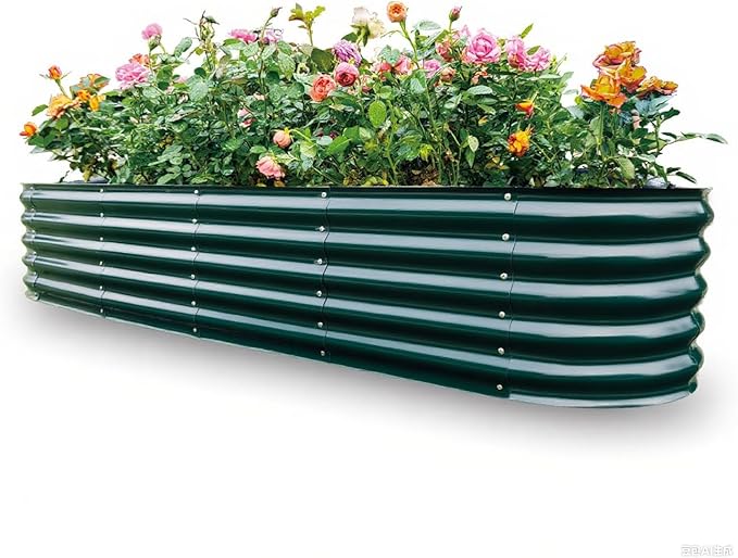 Gardmax Galvanized Raised Garden Bed, Lightweight Planter Boxes Outdoor with Easy Assembly, Large Garden Bed for Vegetables, Fruits, Flower Dark Green 8FT-HomvellaHome