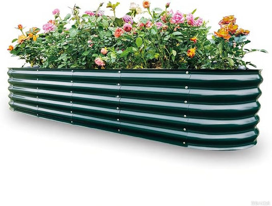 Gardmax Galvanized Raised Garden Bed, Lightweight Planter Boxes Outdoor with Easy Assembly, Large Garden Bed for Vegetables, Fruits, Flower Dark Green 8FT-HomvellaHome