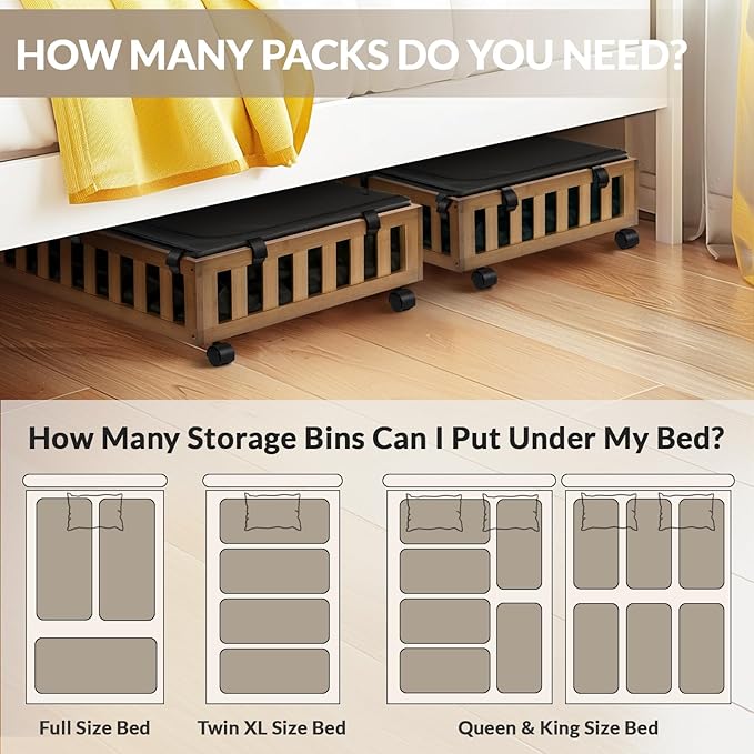 2 Pack Bamboo Under Bed Storage with Wheels, 39”x20”x7.8” Lager Under Bed Storage Containers (Brown)-HomvellaHome